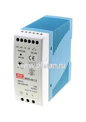 MDR-60-12, AC-DC Din, 60Вт, выход 12В/0:5.0A, рег. вых