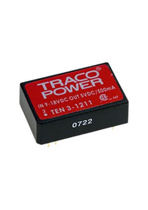 TEN3-1211, DC/DC,3W,DIP24, 9-18V/5V, 500mA, <50mVpk-pk.