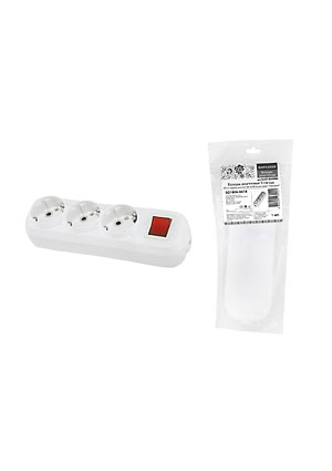 SQ1806-0418, Колодка розеточная 3 гнезда 2П+3 c выключателем 16А 250В белая серии "Народная"