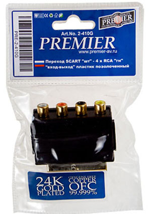 2-410G, переход scart "шт" - 4 x RCA "гн" "вход-выход" пластик