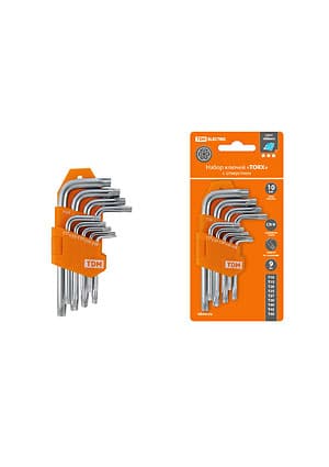 SQ1021-0102, Набор ключей "TORX" с отверстием 9 шт: Т10-Т50 (держатель в блистере), CR-V сталь "Алмаз"