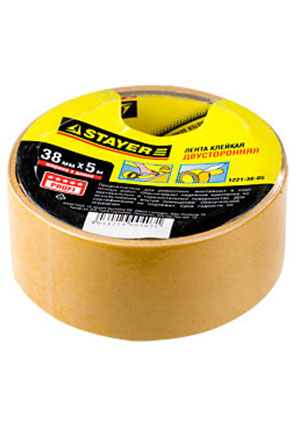 1221-38-05 ЛЕНТА КЛЕЙКАЯ ДВУХСТОРОН. НА ПРОПИЛЕН. ОСНОВЕ 38ММХ5М