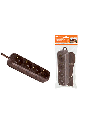 SQ1303-3012, Удлинитель бытовой У04 4 гнезда, 5метров,2П+3, ПВС 3х1мм2 "Эко" (бук) 16А/250В