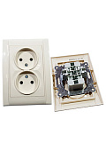 42010017,, Розетка двойная 2 м без/з кремовый встроенный монтаж