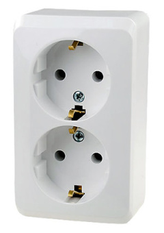 РА16-007B, Розетка 2-м ОП "Этюд"  з/к 16А  белая
