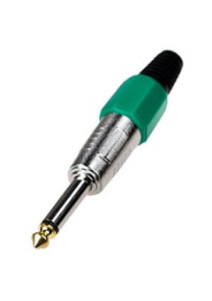 1-118G GR, штекер аудио 6.35мм моно металл цанга на кабель зеленый