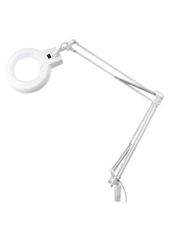 31-0011, Лупа на штат., кругл., наст.,5Х, с подс. на струбцине, белая